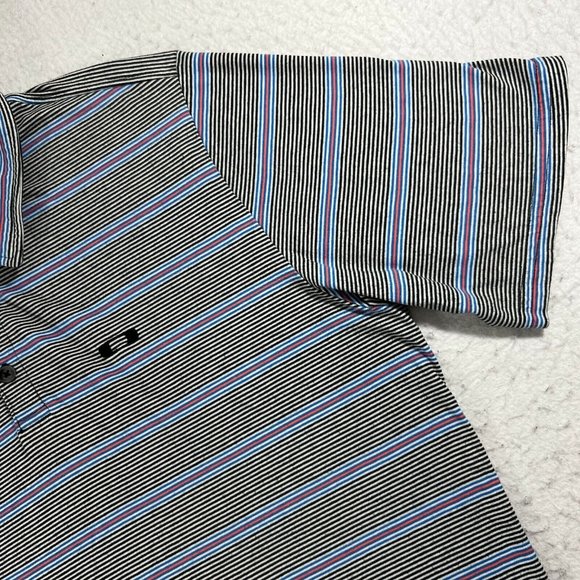 Oakley Sunglasses Men's Large Black White Blue Red Striped Short Sleeve Polo - Picture 4 of 12